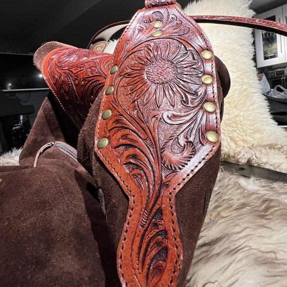 AMERICAN DARLING conceal carry crossbody bag hand tooled tourqoise stone RTL 495 - Picture 7 of 13